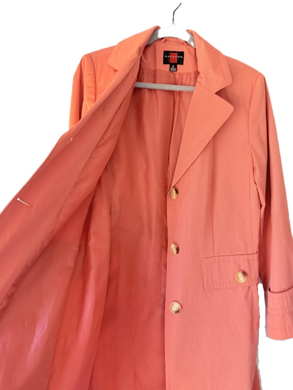 Gallery Coral Car Coat Duster Jacket Medium Cotton Blend Spring Trench - Picture 5 of 10